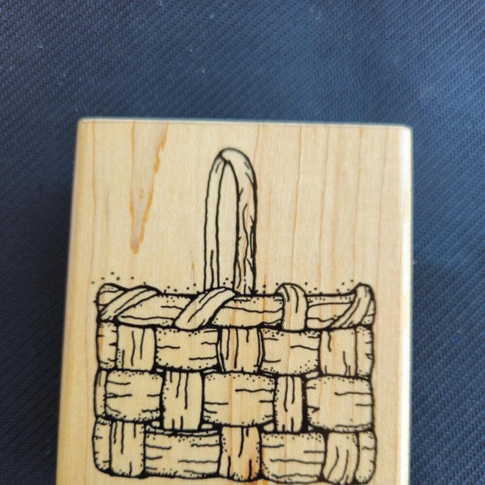 Wooden rubber stamp with basket